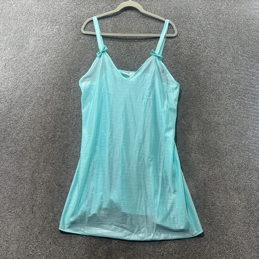 VTG Petra Fashions Nightgown Slip Dress Women 1X Aqua Blue Nylon USA Made